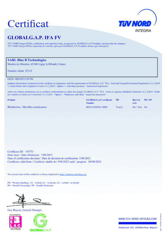 Global Gap Myrtille de Sologne 2023-2024