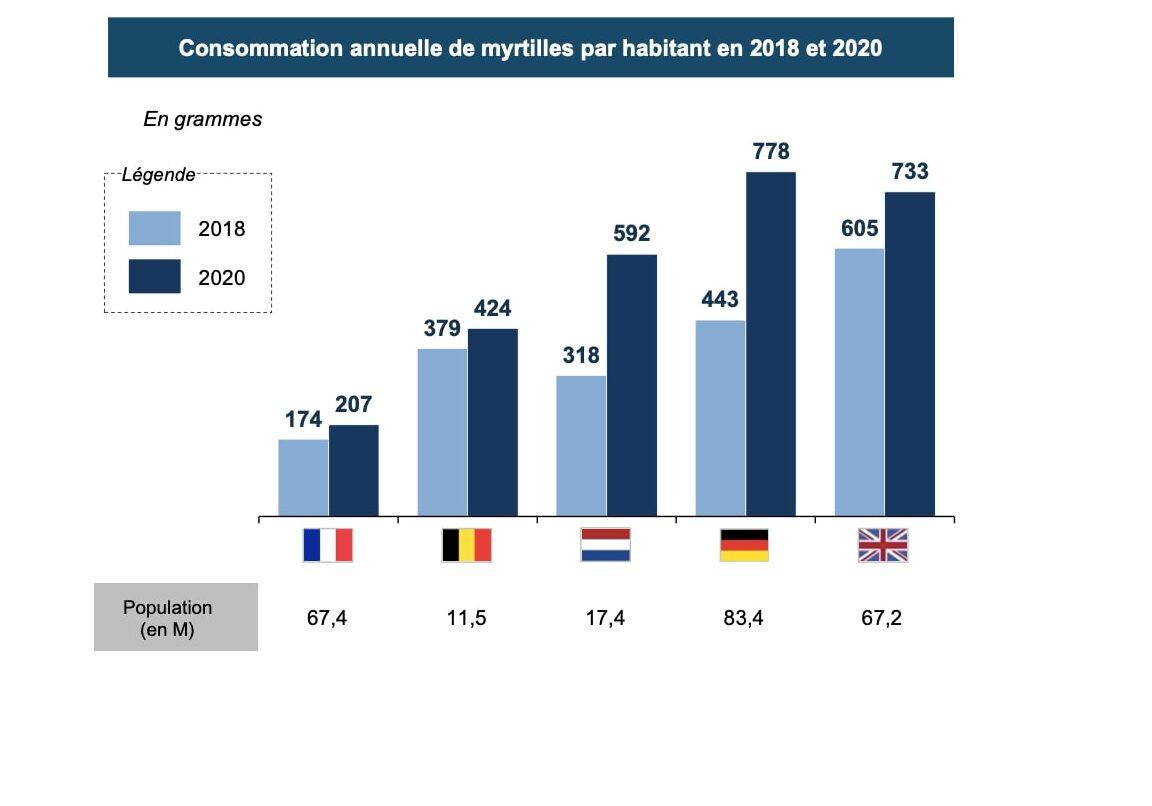 Graphique consommation de myrtille en Europe