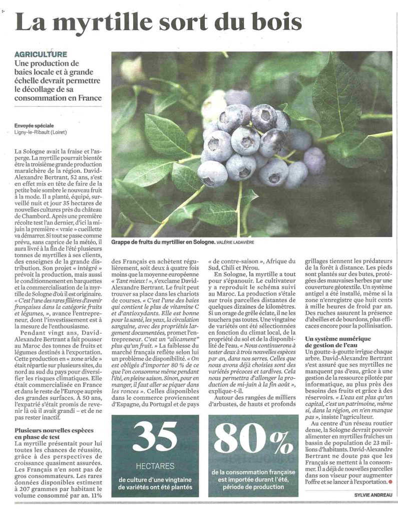 Article du JDD sur l'exploitation Myrtille de Sologne